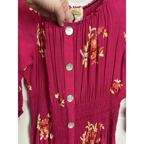 Anthropologie Fig & Flower Pink Floral Embroidered Tiered Maxi Dress Size Large - Picture 9 of 13